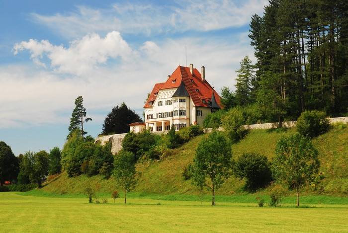White house with red roof in Schwangau, Germany