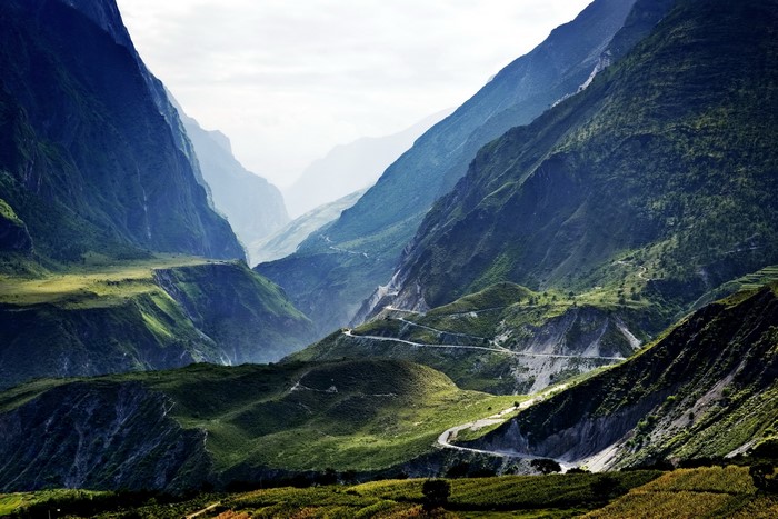 Mountain valley with winding road in China