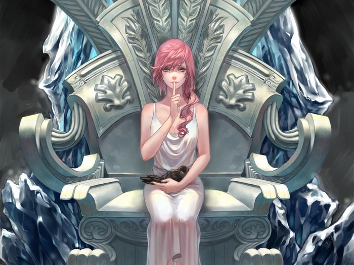 Lightning Farron from Final Fantasy XIII sitting on a throne