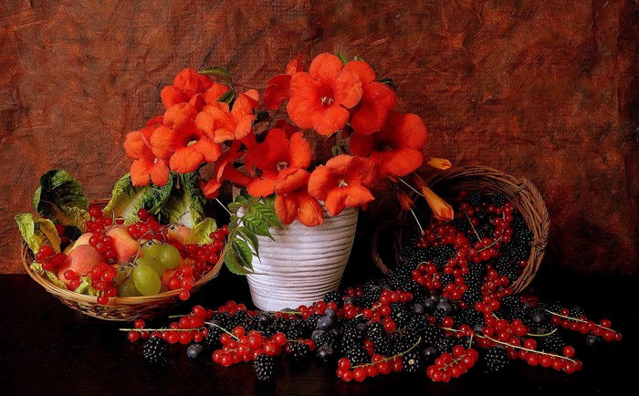 Still life with fruit and flowers