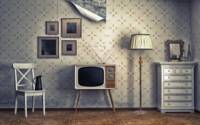Retro living room with vintage TV and furniture