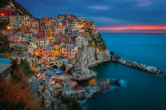 Manarola village at sunset, Cinque Terre, Italy