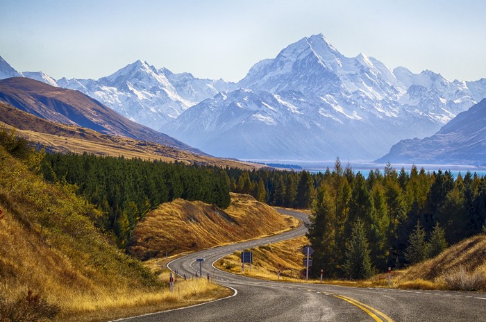 Winding Road Through Mountains in New Zealand