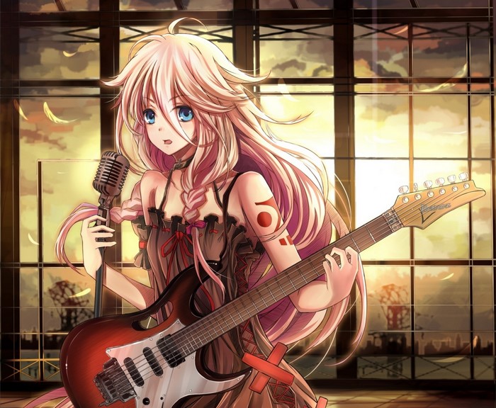 Luka Megurine from Vocaloid playing guitar and singing