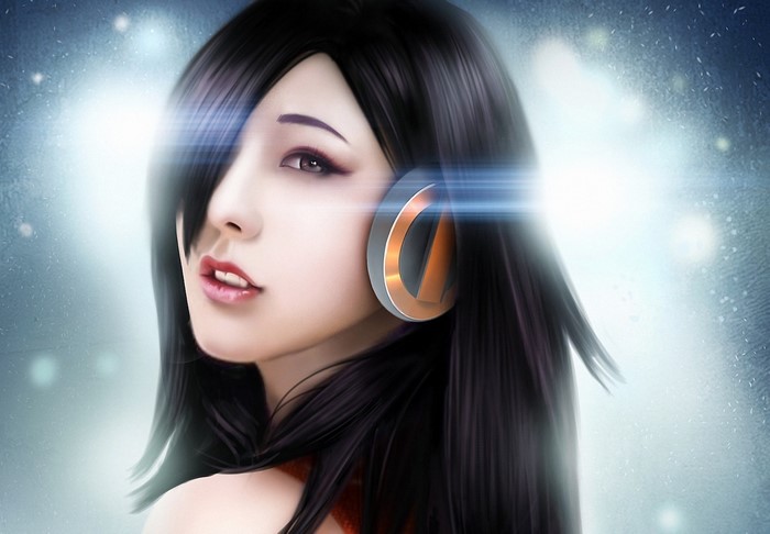 Brunette girl with headphones