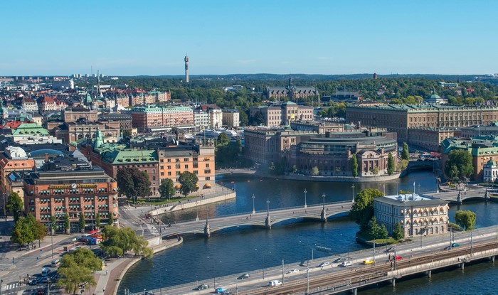 Stockholm, Sweden: Aerial View of Cityscape and Bridges