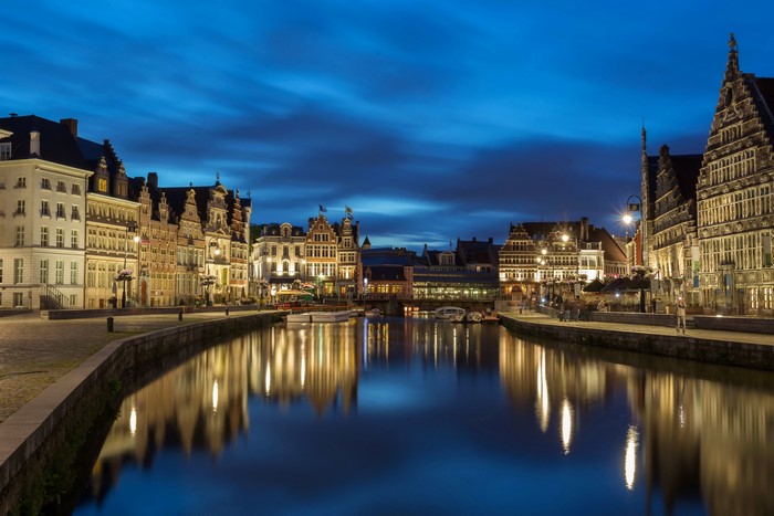 Ghent Belgium Canal at Night