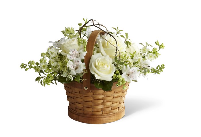 White Roses and Alstroemeria in a Wicker Basket
