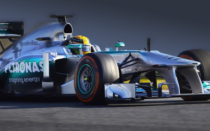 Lewis Hamilton driving a Mercedes-Benz Formula 1 car