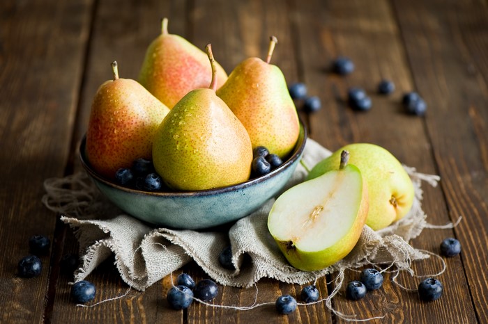 Pears and Blueberries in a Bowl