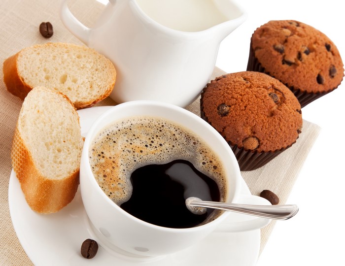 Coffee with muffins and bread