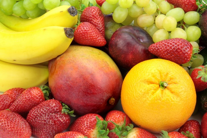 Fruit: Bananas, Strawberries, Grapes, Mango, Orange, Plum