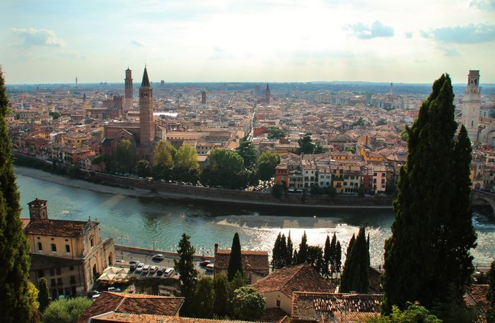 Verona cityscape with Adige River and towers