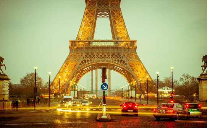 Eiffel Tower Paris Street Lights Cars