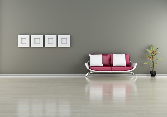 Modern living room with sofa and wall art