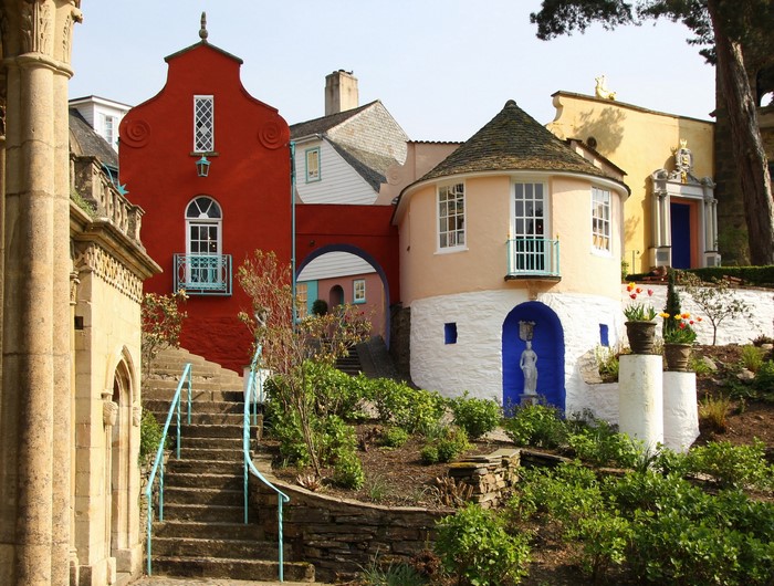 Colorful buildings and stairs in Portmeirion, Wales