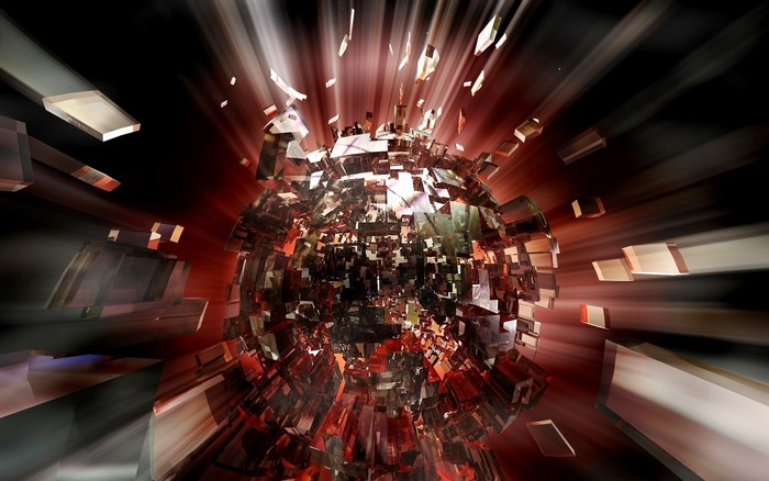 Exploding abstract sphere with light rays