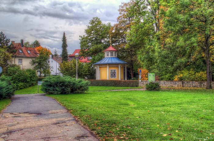 Yellow pagoda in Bad Mergentheim, Germany park