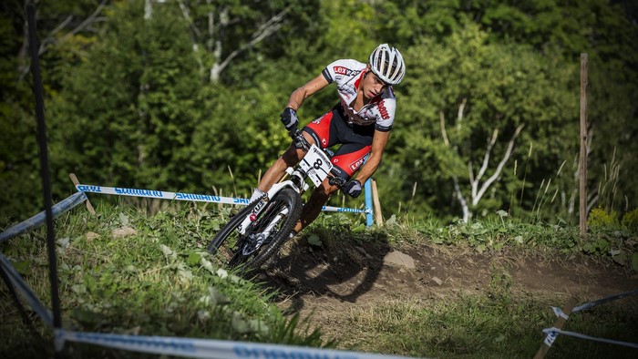 Mountain biker on a dirt trail