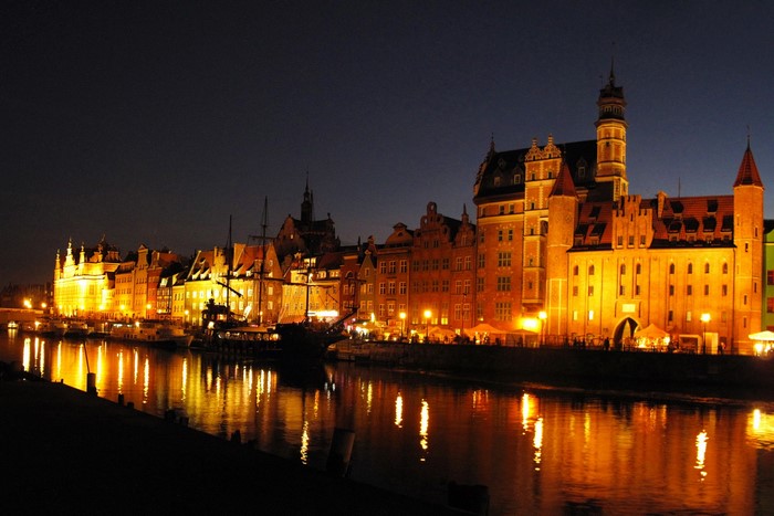 Gdansk waterfront at night, Poland