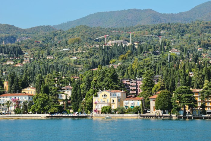 Gardone Riviera, Lombardy, Italy Coastline with Hills