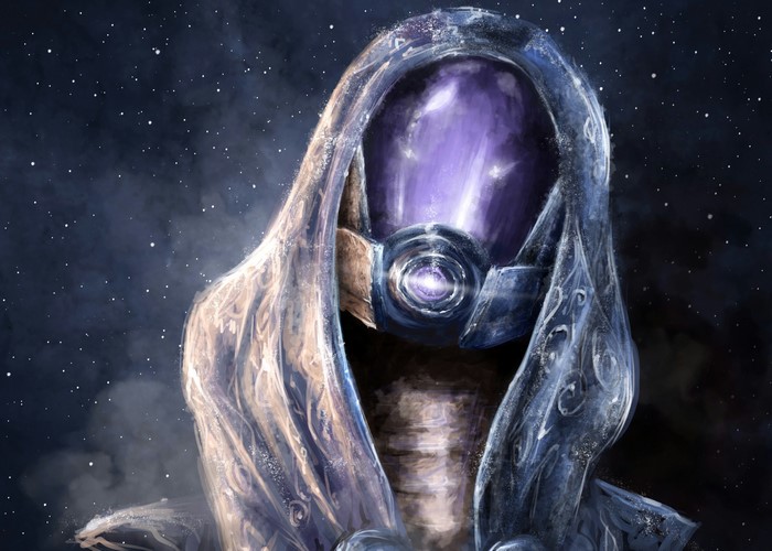 Tali Zorah from Mass Effect in a hooded suit