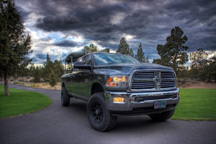 Ram 2500 truck with canoes