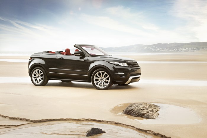 Black Range Rover Evoque Convertible on a Beach