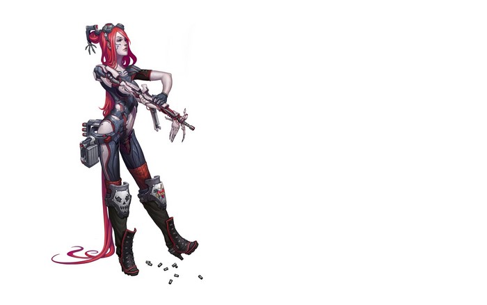 Female warrior with rifle and cybernetic enhancements