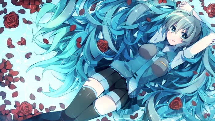 Hatsune Miku with Roses and Petals