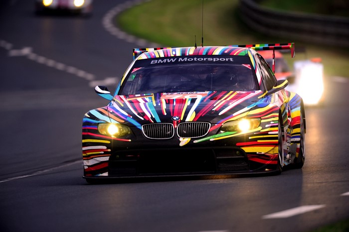 BMW M3 GT2 race car with colorful livery