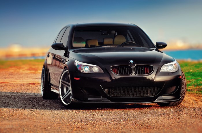 Black BMW M5 E60 Front View