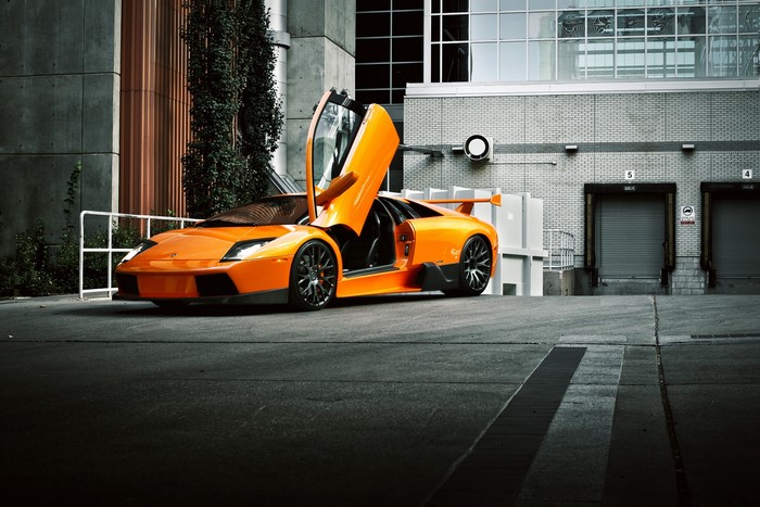 Orange Lamborghini Murcielago with Doors Open