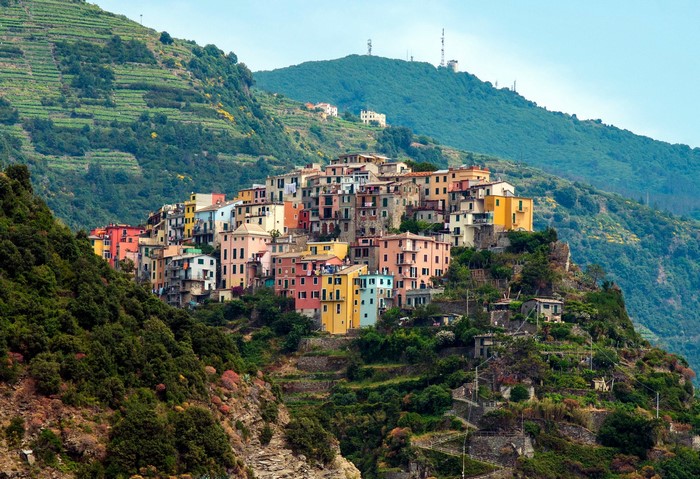 Colorful houses on a cliffside in Cinque Terre, Italy