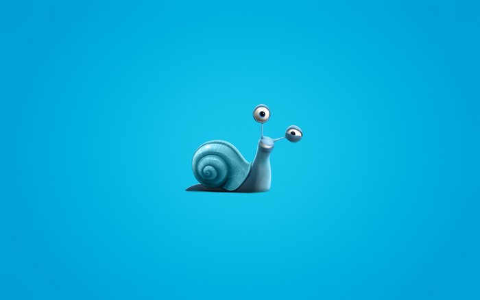 Blue snail with large eyes on a blue background