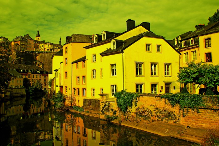 Yellow houses along a canal in Luxembourg