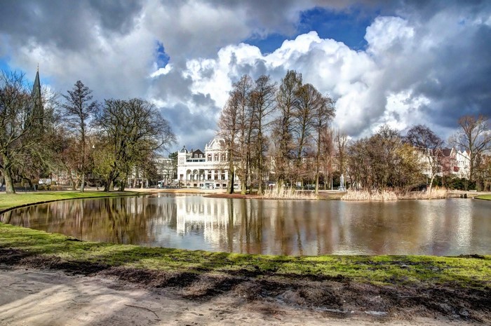 Lake and building in Netherlands