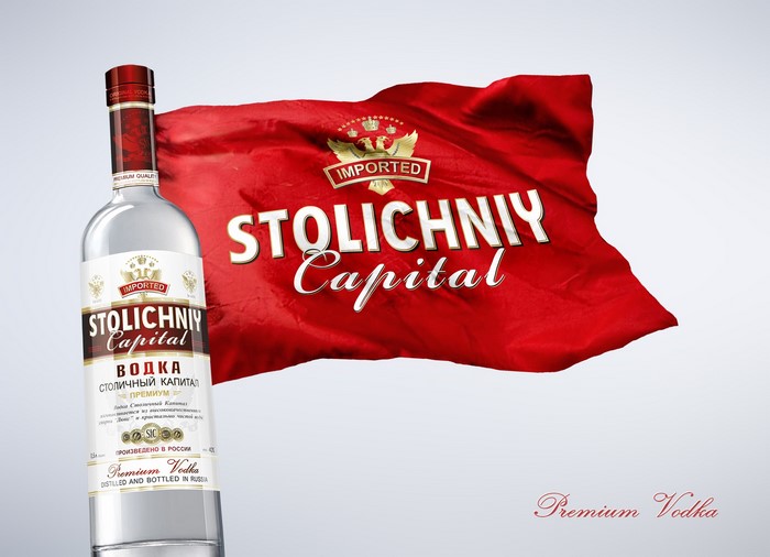 Stolichniy Capital Premium Vodka Bottle and Flag