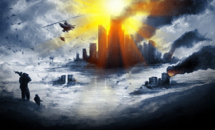 Battlefield 4 Skyscrapers with Smoke and Sun Rays