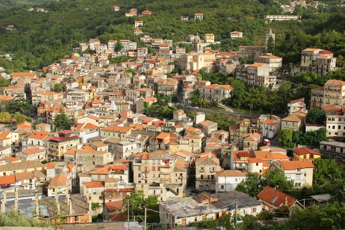 Houses in Tortorici, Sicily, Italy from above