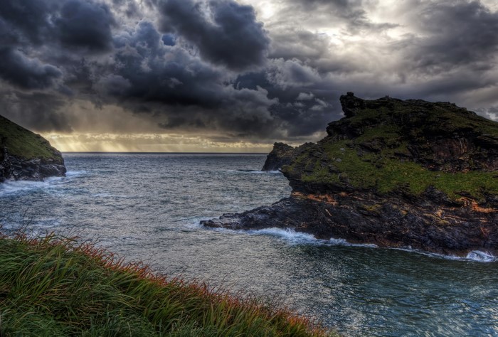 Stormy sky over the coast of Cornwall, England