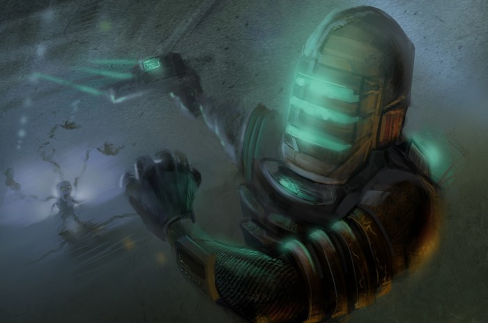 Isaac Clarke from Dead Space fighting Necromorphs