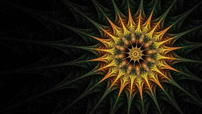 Fractal starburst pattern with yellow and green hues