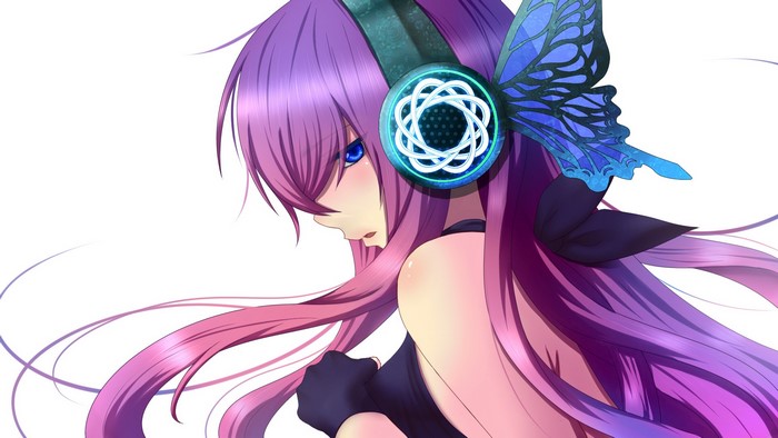 Luka Megurine from Vocaloid with headphones and butterfly wings