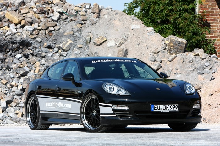 Black 2012 Porsche Panamera with custom decals