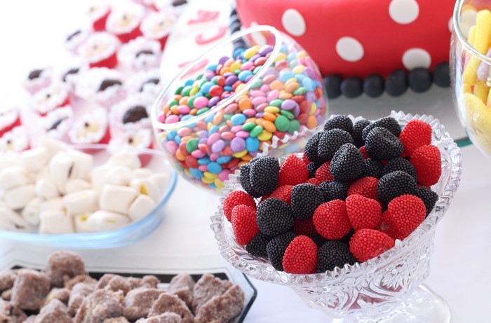 Assortment of colorful candies and sweets on a table