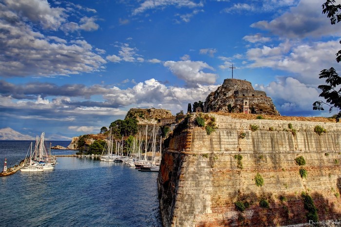 Old fortress and yachts in Corfu, Greece