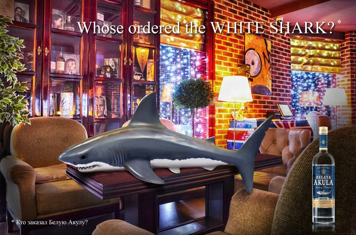 White Shark and Belaya Akula Vodka Bottle