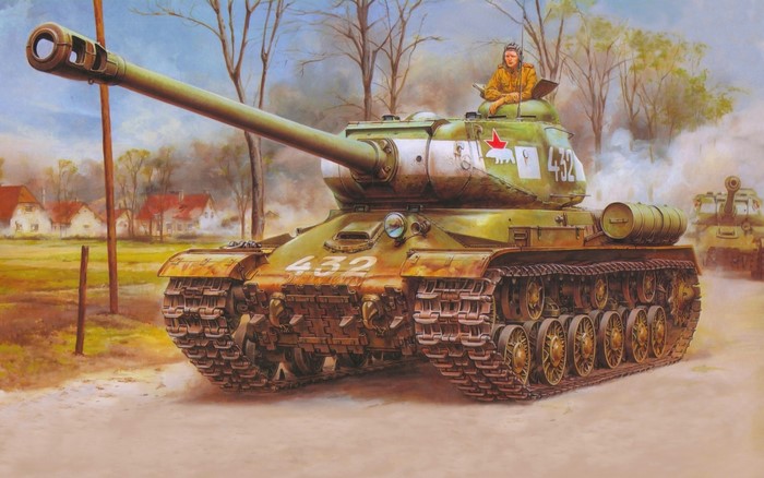 Painting of an IS-2 Tank with a Crew Member