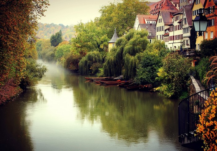 River with boats and buildings in Germany